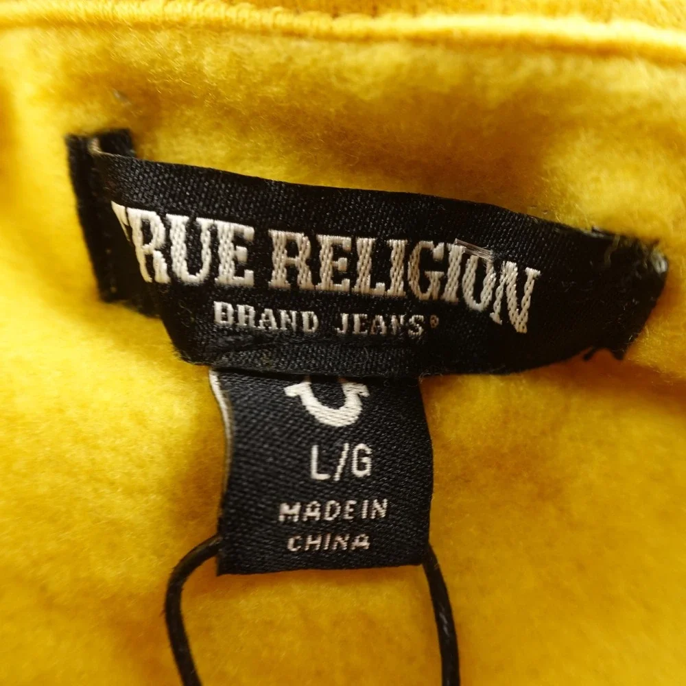 NEW True Religion Hoodie Mens L Yellow Buddha Full Zip Sweatshirt Sweater Jacket